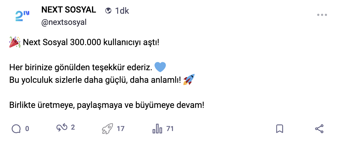 Yerli Sosyal Medya Platformu "Next Sosyal" 300.000 Kullanıcıya Ulaştı